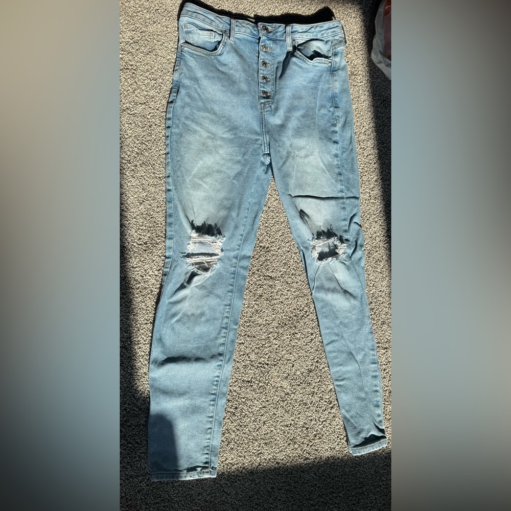Forever 21 Blue Skinny Distressed Jeans